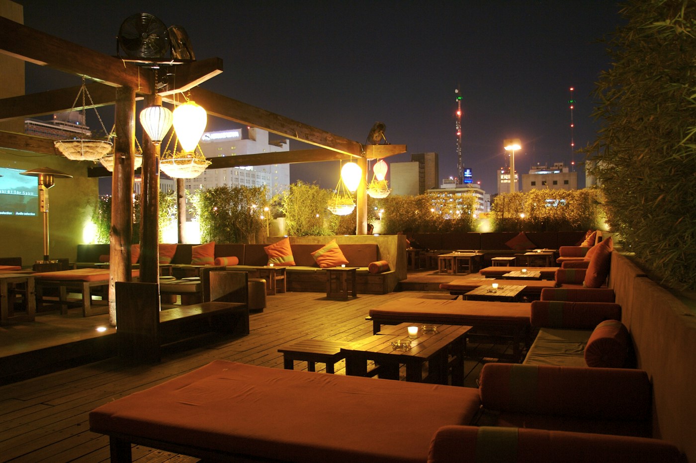 Rooftop terrace in Dubai at night